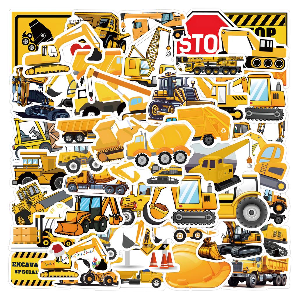 55 Sheets Excavator Engineering Machinery Graffiti Stickers Decorate Luggage Scooter Stickers