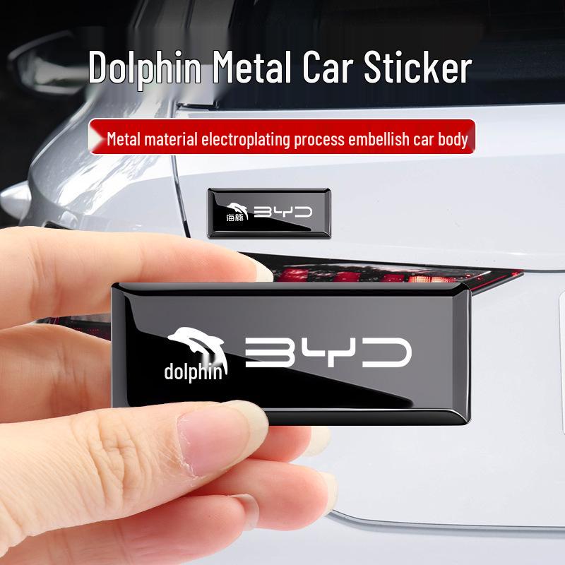 BYD Dolphin Intelligent Driving Car Metal Logo Sticker - Personalized Center Console Decor.
