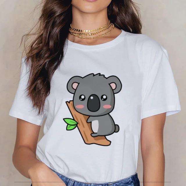Damen Cartoon Kawaii Tier Koala Druck Damen T-Shirt Harajuku Ropa Mujer Grafik Große Größen T-Shirt Lässig Streetwear T-Shirts