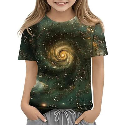 Girls T Shirts Summer Casual Starry Sky 3D Printed Short Sleeved Round Neck Children's T-shirt