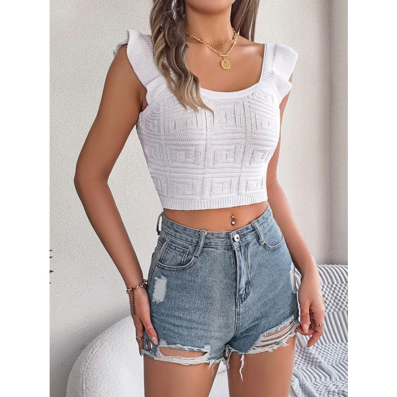 VEZFAA Dámská móda Ležérní Léto Jaro Jednobarevný potisk Halenky a košile s čtvercovým límcem bez rukávů