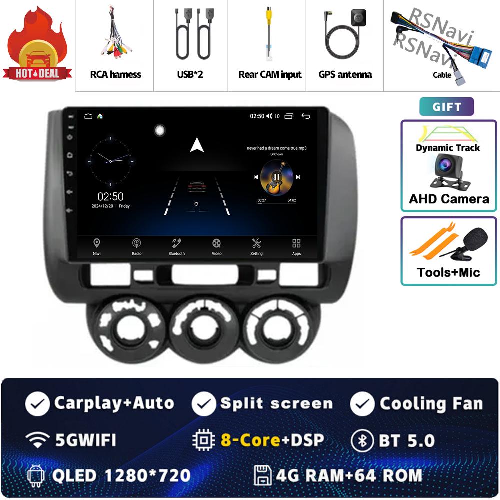 Android 14 Carplay Car Radio For Honda Fit Jazz City 2002 2003 2004 - 2007 Multimedia Video Player Navigation GPS Stereo 2Din BT