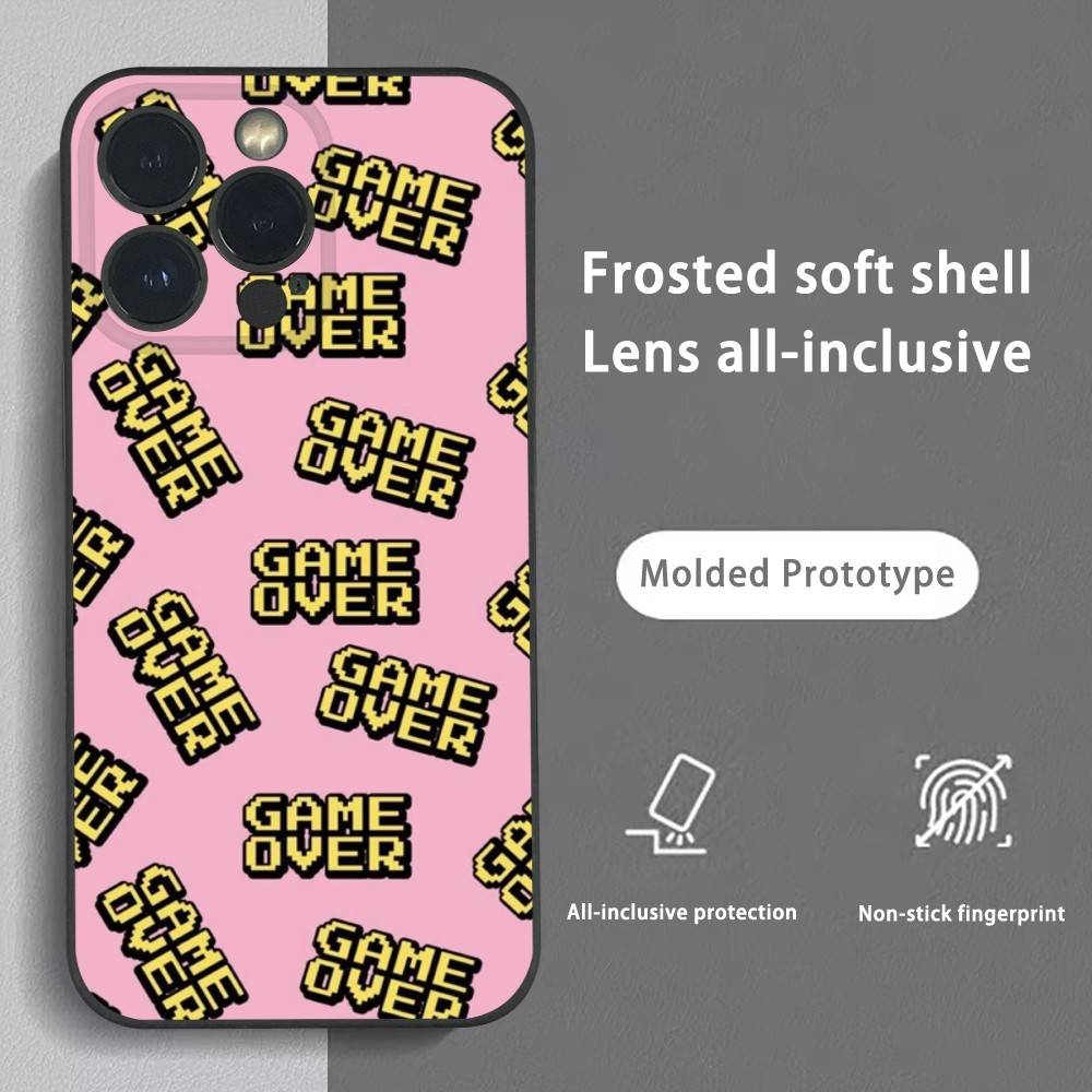 Fashion Game over Pink Phone Case For iPhone 16 15 14 13 Pro Max Plus Mini Frosted Soft Shell Funda