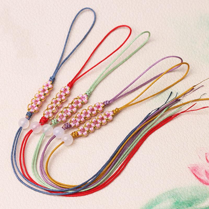 Peach Blossom Knot Phone Chain & Bag Pendant - Handmade Woven Jewelry Lanyard