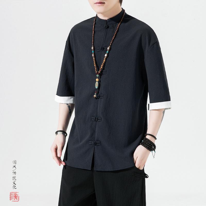 2024 Men's Retro Chinese-Style Cotton Linen Tang Suit Shirt - Plus Size Summer Casual Fashion