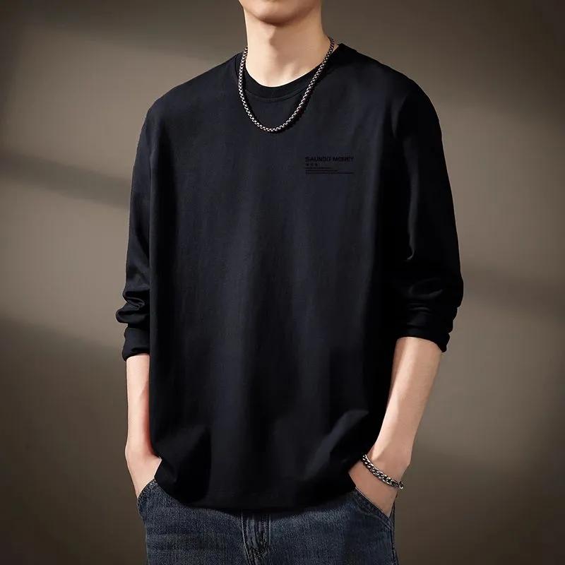 American Printed Long-sleeved New Men's T-shirt Pure Cotton Round Neck Bottoming Autumn Loose Top