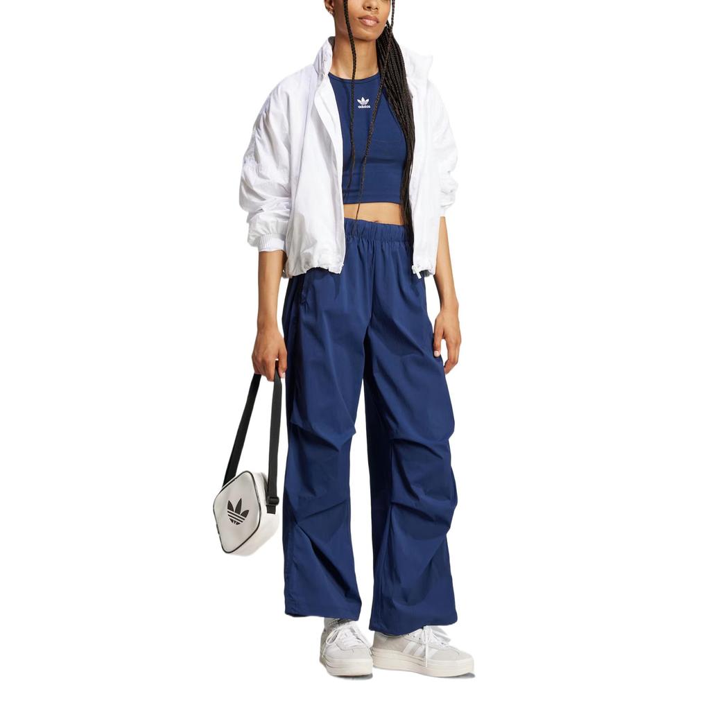 Adidas Originals Essentials Parachute Ripstop Pants Soft Comfortable Simple Versatile Mid Waist Knitted Sports Pants Women Pants Deep-Indigo JD0784