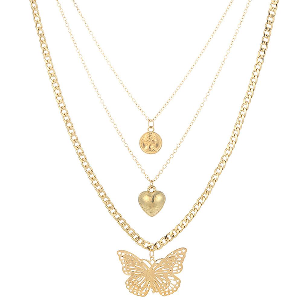Elegant Gold Butterfly Heart Necklace For Women Stylish Layered Design Casual Wear
