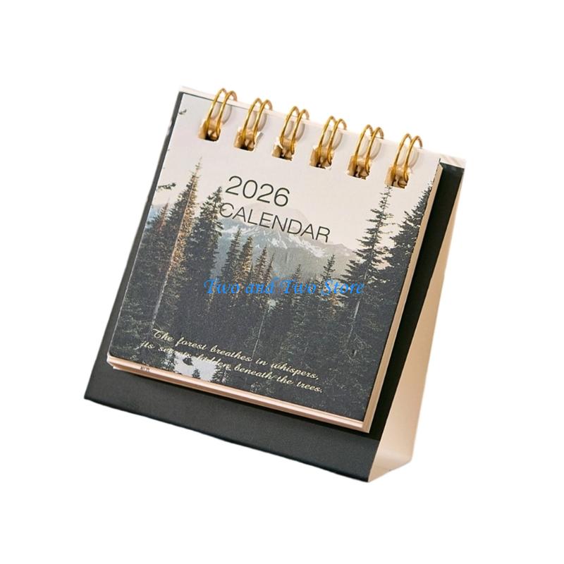 HX6F 2026 Desk Calendar Twin-Coil Binding 19 Month Paper Calendar 06/2026 to 12/2026