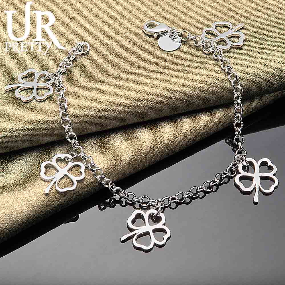 925 Sterling Silver Clover Flower Pendant Bracelet Chain Fashionable Wedding Jewelry