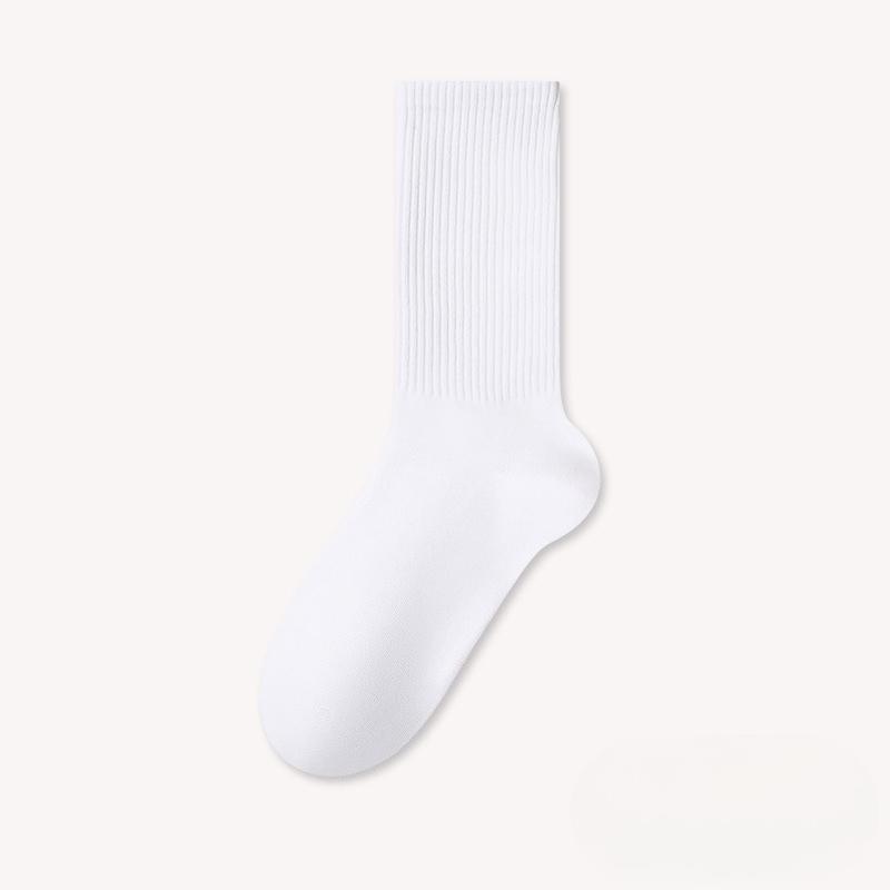 White Cotton Antibacterial and Deodorizing Stretch Seamless Elastic Mid-calf Socks with Anti-torn Properties for Sports Use