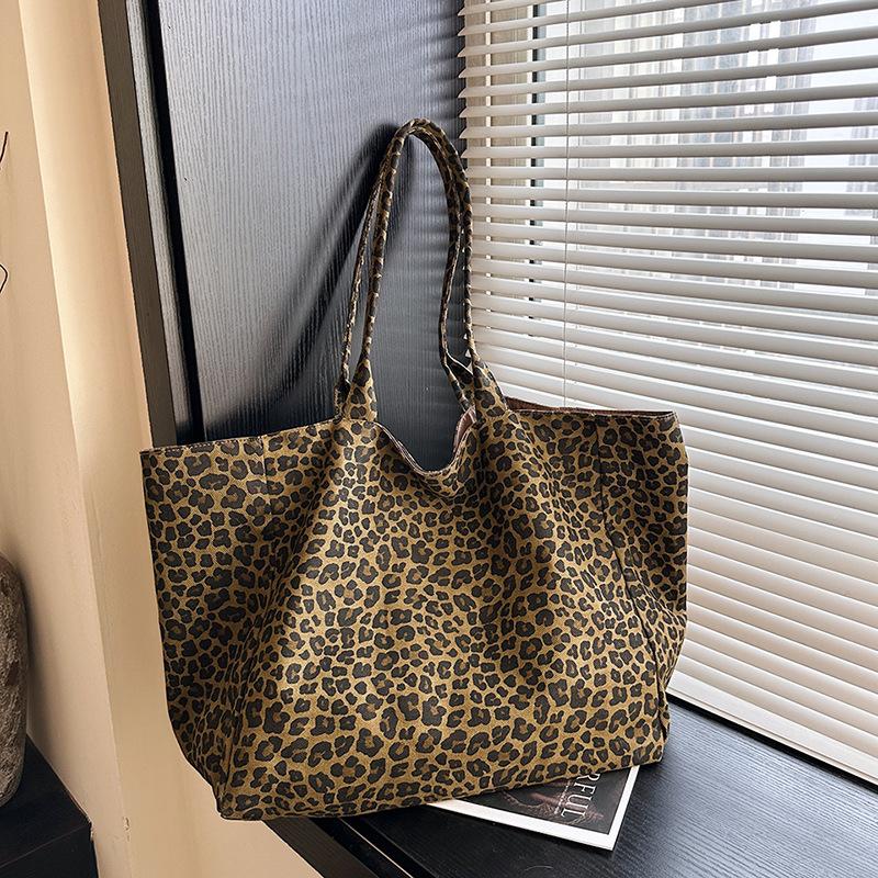 Vintage Leopard Double-Sided Shoulder Bags for Women Casual Large Capacity Ladies Shopping Tote Cool Girls Underarm Bag Handbags