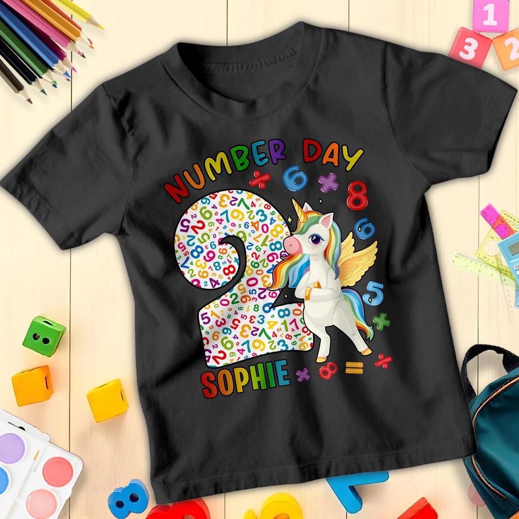 Personalised Girls Unicorn Number Day Maths Day Ideas T-Shirt Tee for Kids #ND