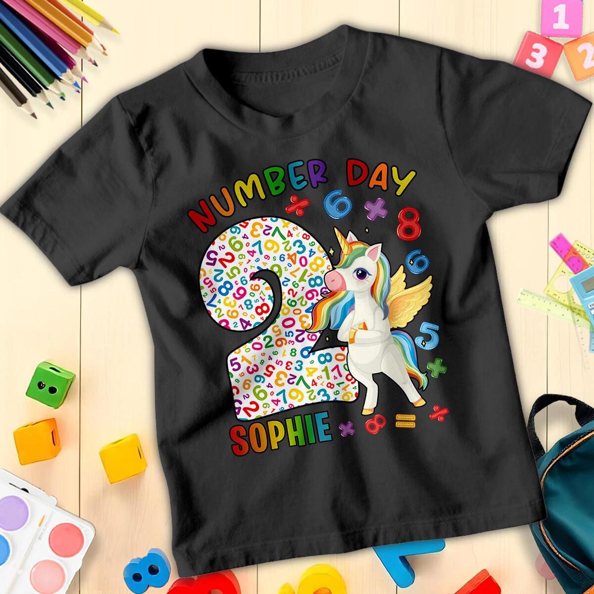 Personalised Girls Unicorn Number Day Maths Day Ideas T-Shirt Tee for Kids #ND L