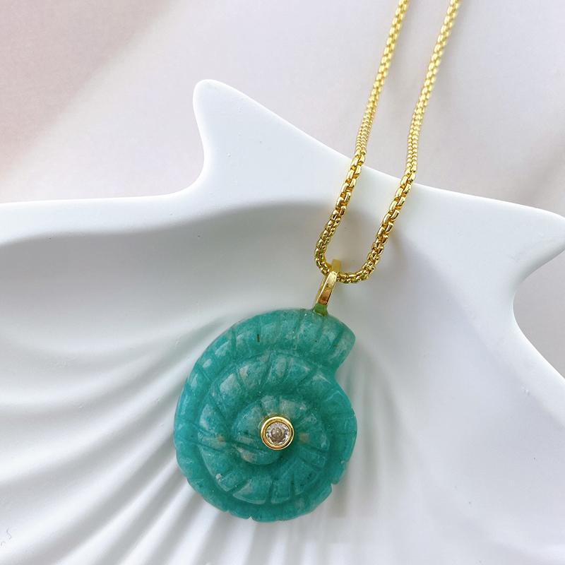 Snail Shell Shaped Carved Natural Crystal Stones With Zircon Amethyst Quartz Tiger Eye Gemstone For Diy Necklace Pendant