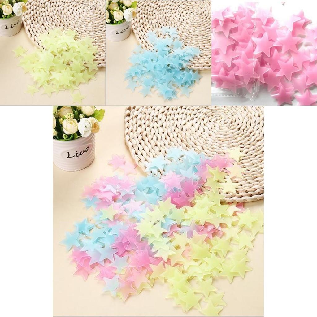 Sachet de 100 pièces d'autocollants muraux phosphorescents de qualité supérieure pour chambres d'enfants en formes d'étoiles colorées