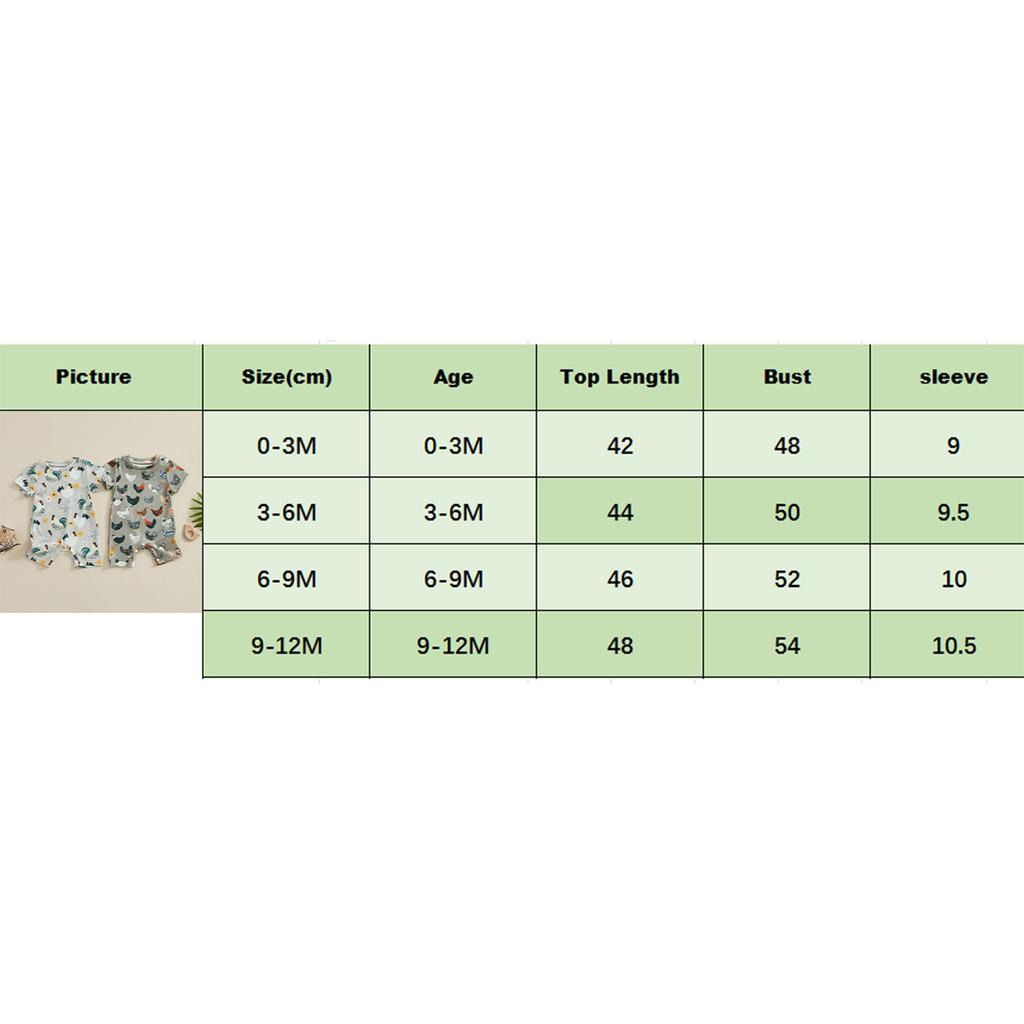 Infant Baby Summer Jumpsuit Cartoon Chicken Print Round Neck Short Sleeve Romper for Boys Girls