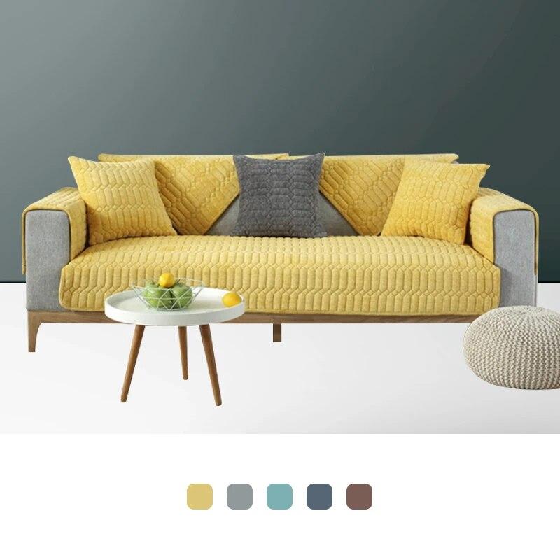Crystal Velvet Sofa Polyester Winter Plush Sofa Cushion Uniform Color Modern Simple Sofa Cover