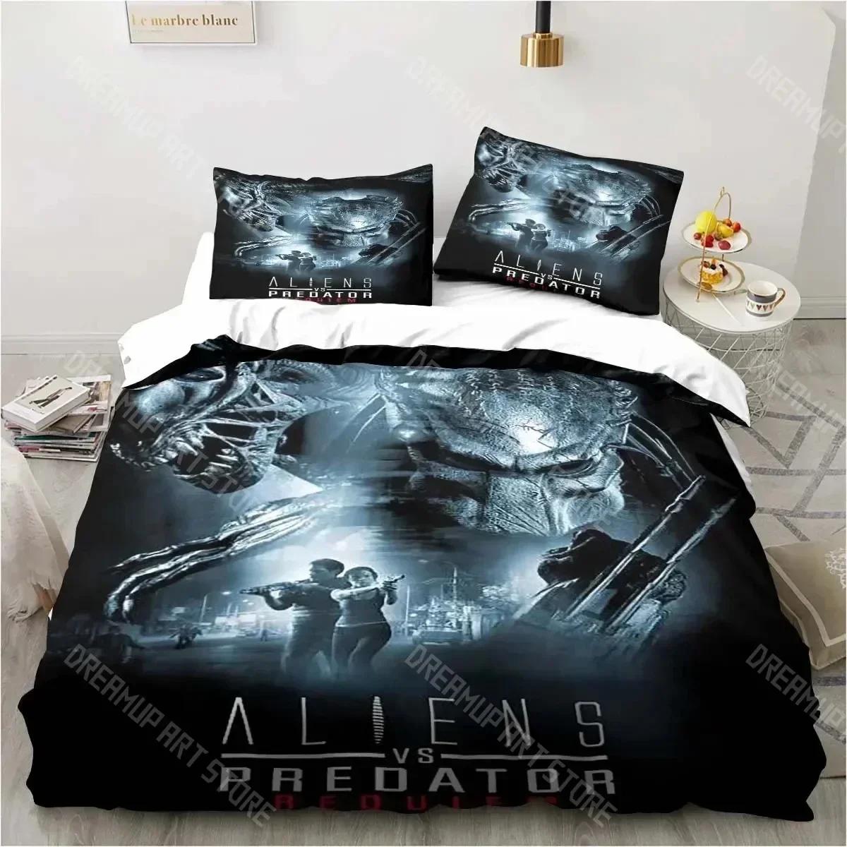 3D Print Alien Vs. Predator Predator Movie Bedding Set Single Double Queen King Size Duvet Cover Adult Boys Bedroom Bedspread 135x200cm