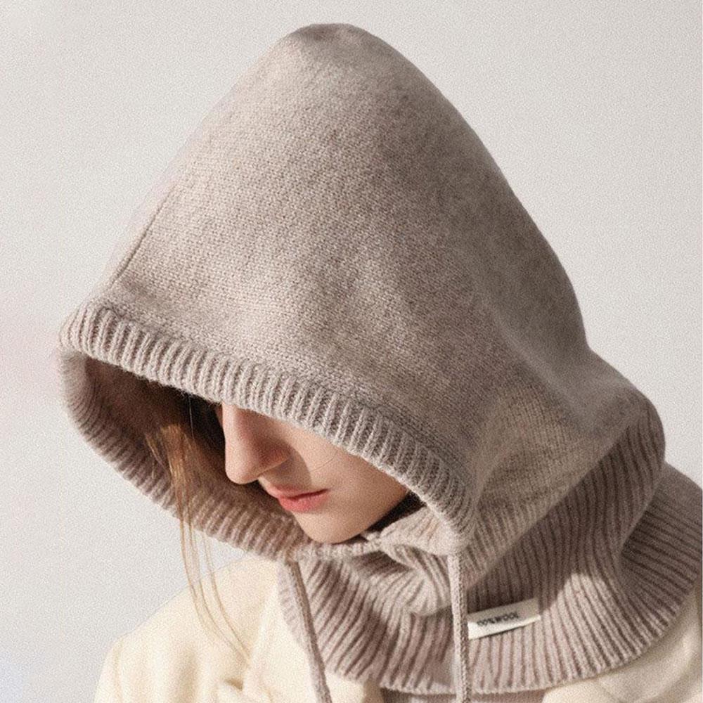 100% Australia Wool Balaclava Hat Winter Knitted Hooded Caps Outdoor Warm One-Piece Neck Collar Beanies Hats Bonnet For Women