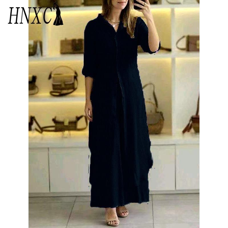 HNXC Damen Sommer-, Frühlings- und Herbst Elegantes Baumwoll- und Leinen Slim Taille Langärmeliger Weitbeiniger Hosenanzug