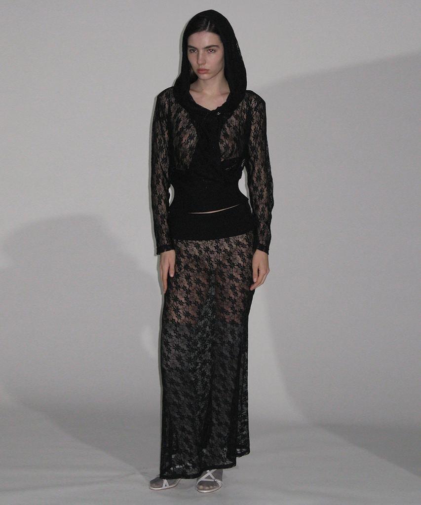 Partimento Woman Lace Flare Maxi Skirt_Black