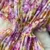 Retro V-Ausschnitt Schmetterlingsärmel Druck Chiffon Elegantes Sommerkleid A-Linie Schlagärmel Urlaubsdruck Damenkleider
