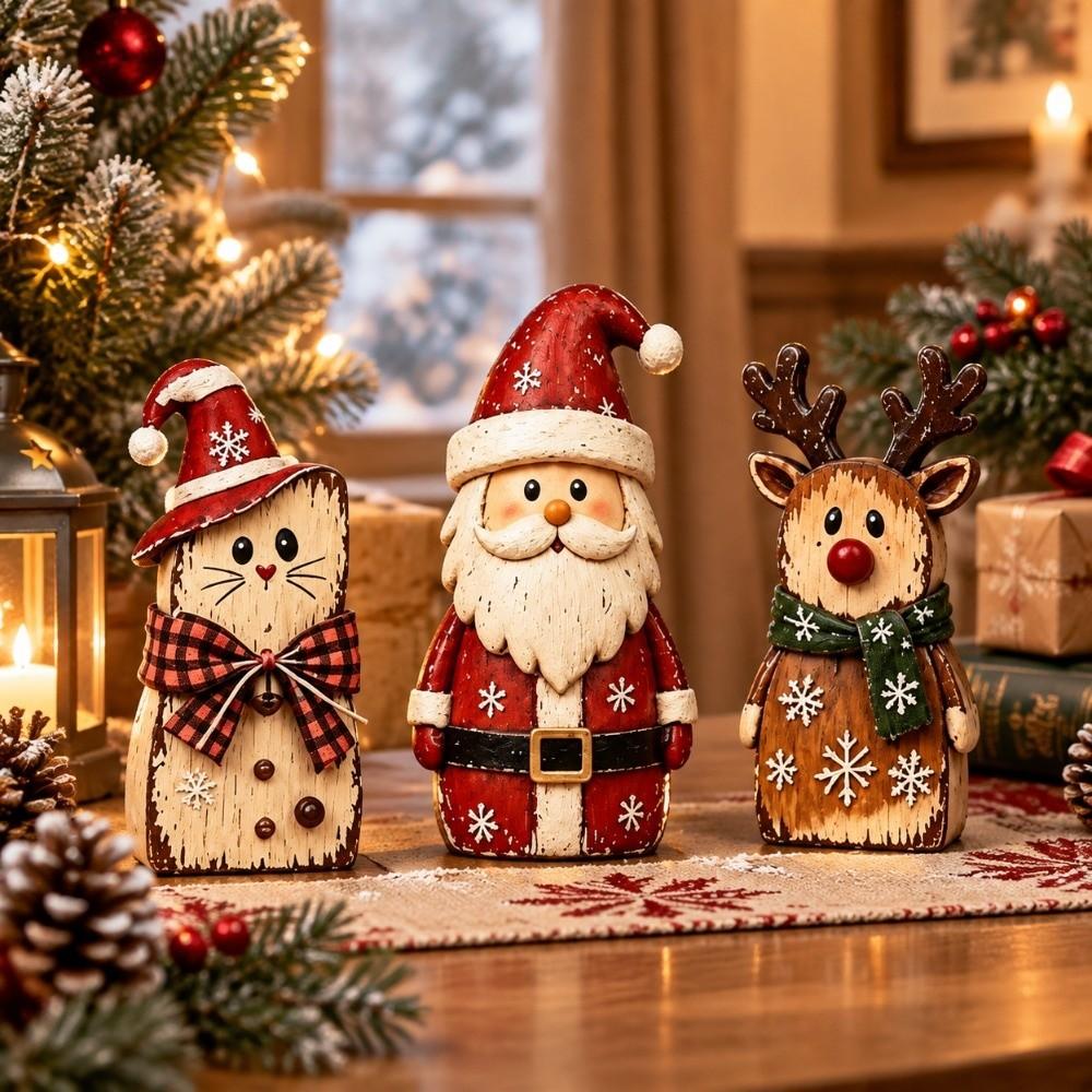 1/3pcs Reindeer Christmas Ornaments Cat Xmas Desktop Ornaments Santa Claus Figurine Decor Office