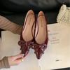 2025 new pointed bow satin low heel foot cover versatile shallow mouth Doudou pregnant women's single shoes