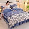 Winter Heavyweight Printed Milk Fleece Bedding Set - Thick, Warm, Double-Sided with Bed Skirt