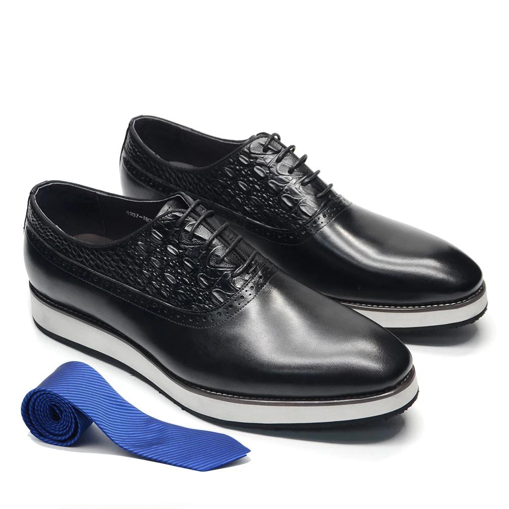 

Italian Luxury Mens Shoes Crocodile Prints Genuine Leather Flat Oxford Casual Business Social Shoe Male Sneakers Black Brown 38