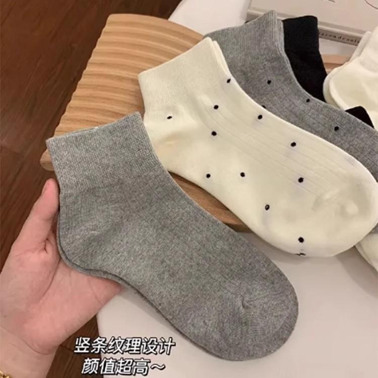 White Polka Dot Socks Medium Tube Socks Summer Thin Solid Color Breathable Short Cotton Socks Simple Mesh Versatile
