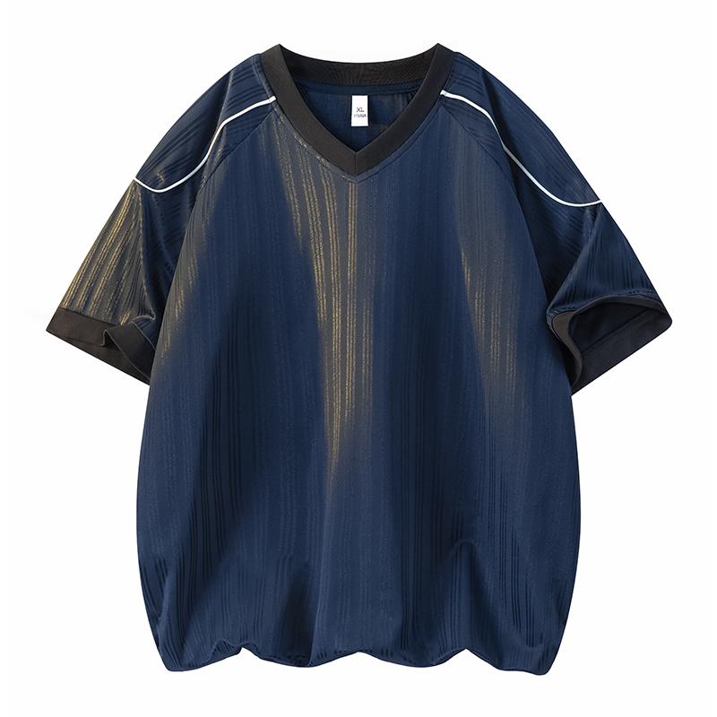 V-neck Loose Short-sleeved Men's T-shirt Summer Casual Splicing Thin Top