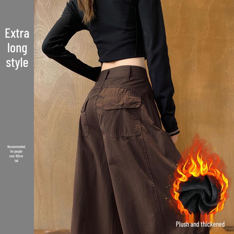 

Women s American Style High Waist Brown Velvet Wide-Leg Pants for Fall/Winter 2026 XL