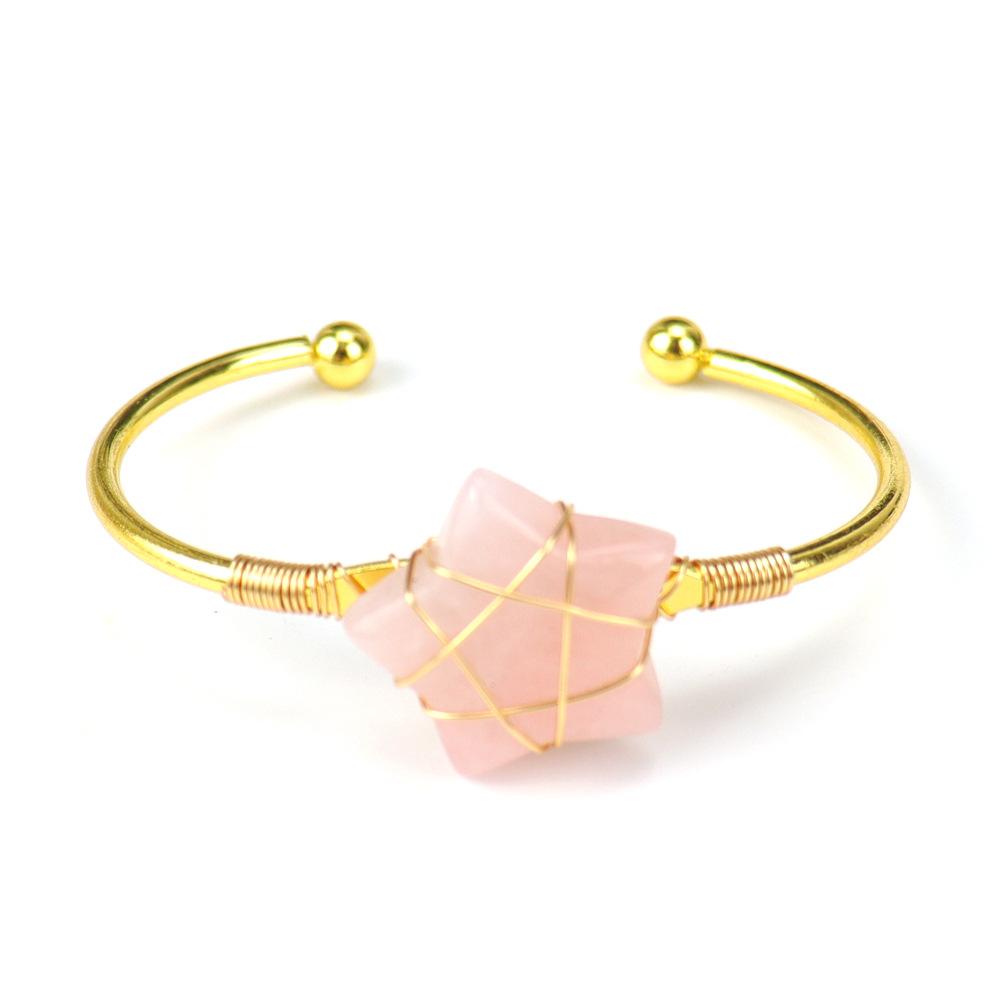 

Hand-Wound Multi-Colored Agate Natural Stone Crystal Pentagram Opening Simple Bracelet Bracelet B05 рожевий кварц кольору