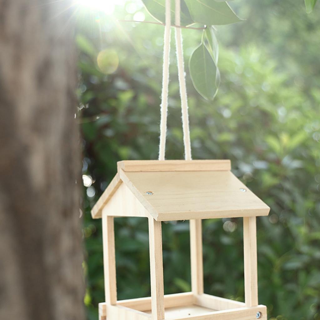 Wooden Hanging Bird Fossat Open Bird Feeder Patio Decoration