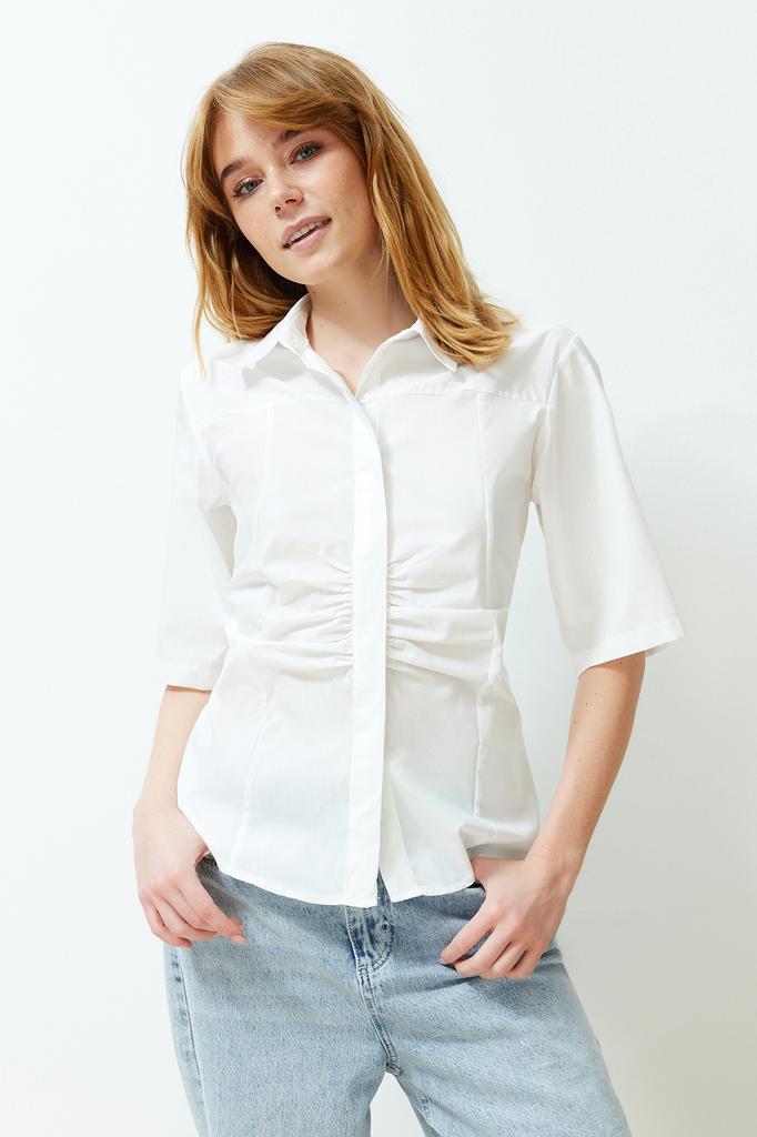 Women's Fashion Shirt Shirt Collar Sleeveless Red Pleated Fitted Waist-Fitting Woven Shirt