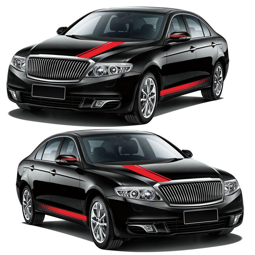 5 PCS Universal White Car Racing Body Side Stripe Skirt Roof Hood Decal Sticker for All Cars PVC Decal