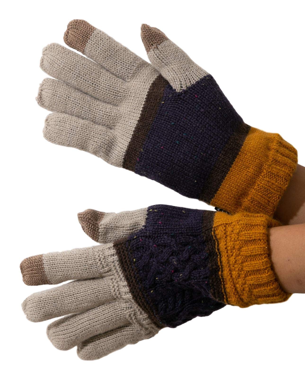 

ELLEHomme Smartphone Cable Compatible Border Patchwork Knit Gloves with Lining and Case Pattern Border Men s (Rope (Beige))