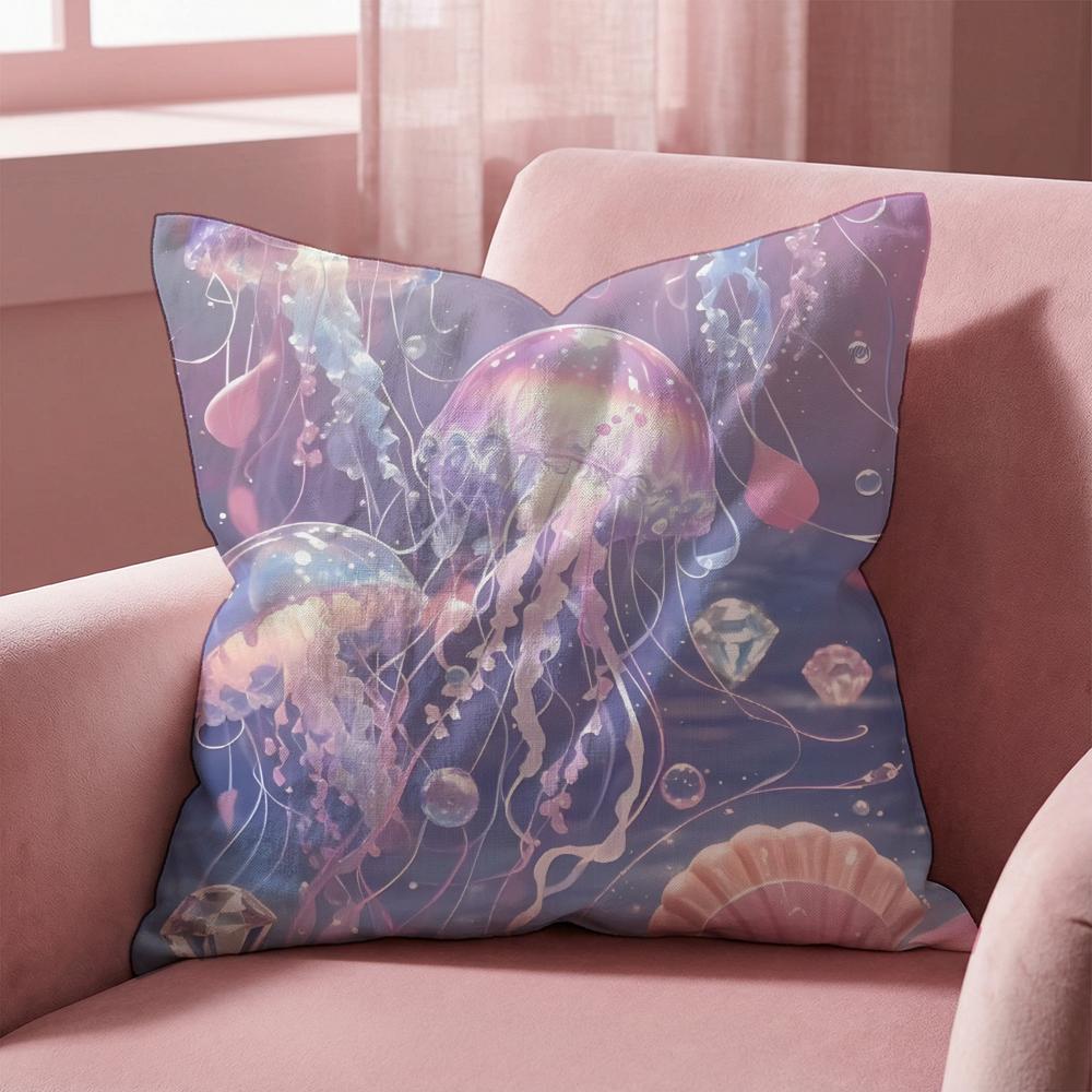 Beautiful Marine Life Jellyfish Cushion Cover Multi-Scene Pillow Cover for Home & Car - Reversible, Soft & Durable for Daily Use