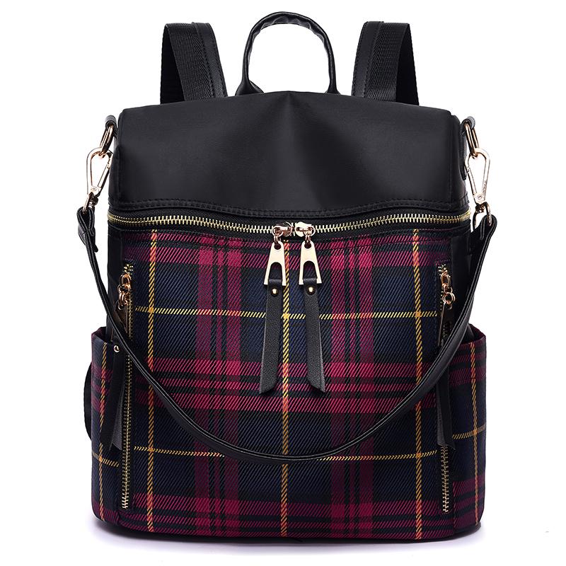

Summer 2023 Women s Plaid Oxford Nylon Backpack - Large Capacity, Single Shoulder, Casual Fashion