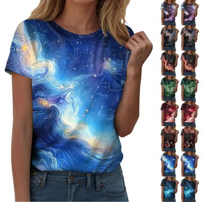 Damenmode Himmel-Print Modisch Vielseitig Slim Fit Kurzarm T-Shirt Top