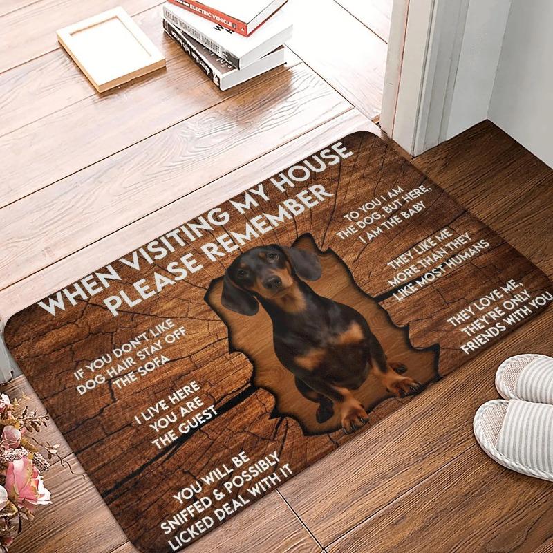 Corgi Themed Funny House Rules Living Room Door Mat Carpet Wood Texture Cute Corgi Pattern Humorous Visitor Notice Home Decor