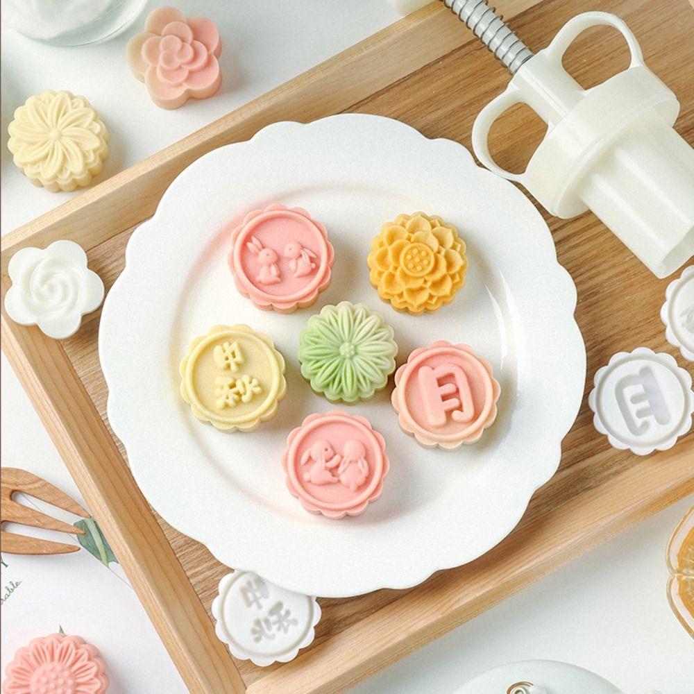 Flower Shaped Mooncake Molds Rabbit Pattern Mooncake Stamp Cute   Kithchen