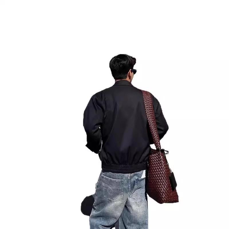 Mens Harrington Jacket Minimalist Style Casual Loose Fit Aviator Coat Solid Color