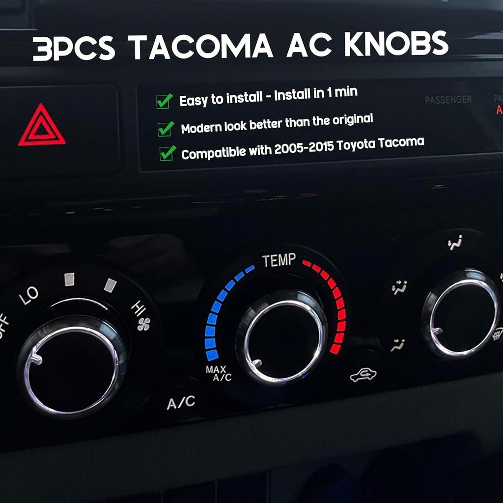 Xislet 3Pcs Tacoma AC Knobs Replacement Compatible With 2005-2015 Toyota Tacoma A/C Knobs Air Conditioner HVAC Heater Blower Fan Control Button