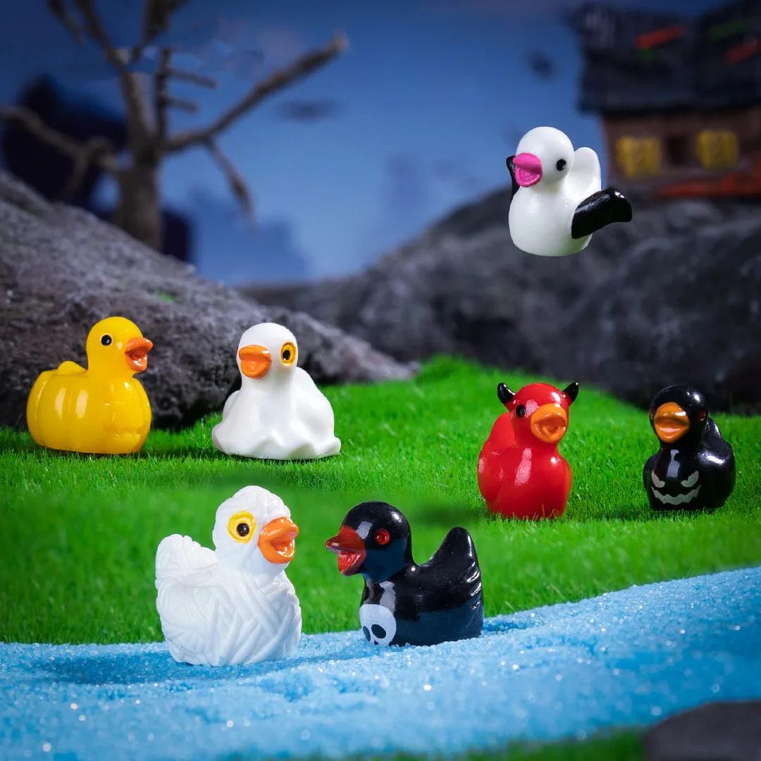 7PCS Halloween Duck Ghost Duck Ornament Home Office Desk Mini Ornaments Dollhouse Micro Landscape Decor Toy