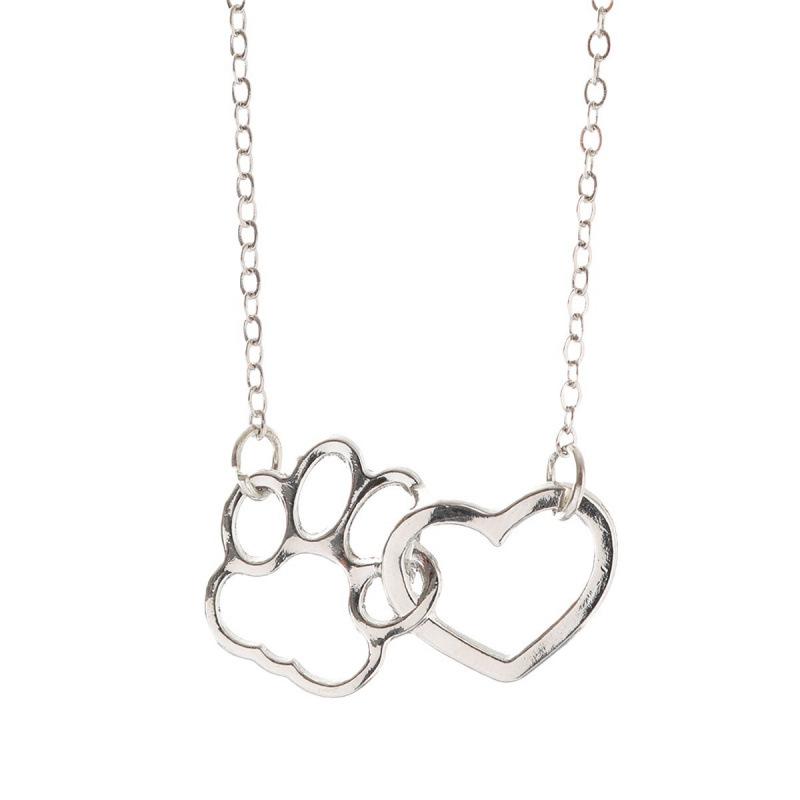 Dog Paw Print Heart Necklace: Women's Hollow Heart Clavicle Chain - European and American Style