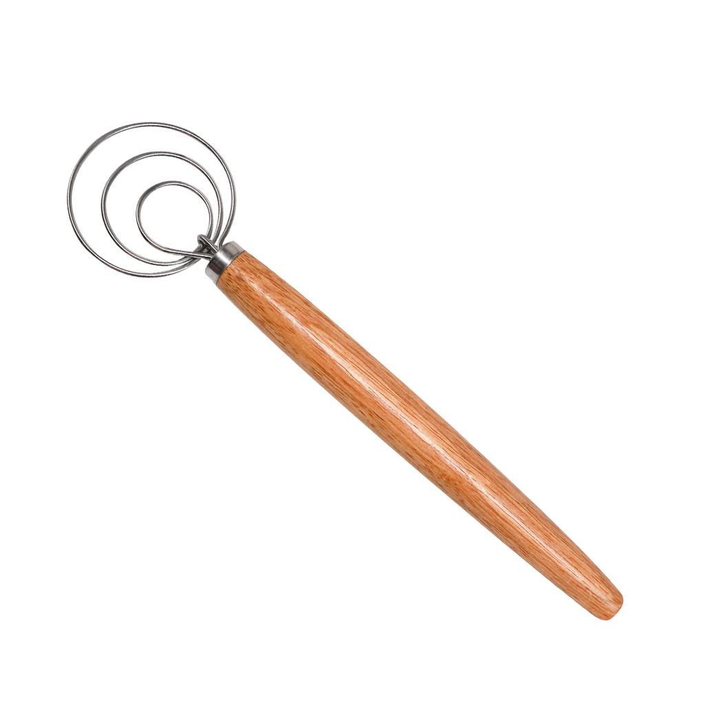 13-inch Oak Handle Danish Dough Coil Mixer Baking Tool Household Manual Flour Mixing