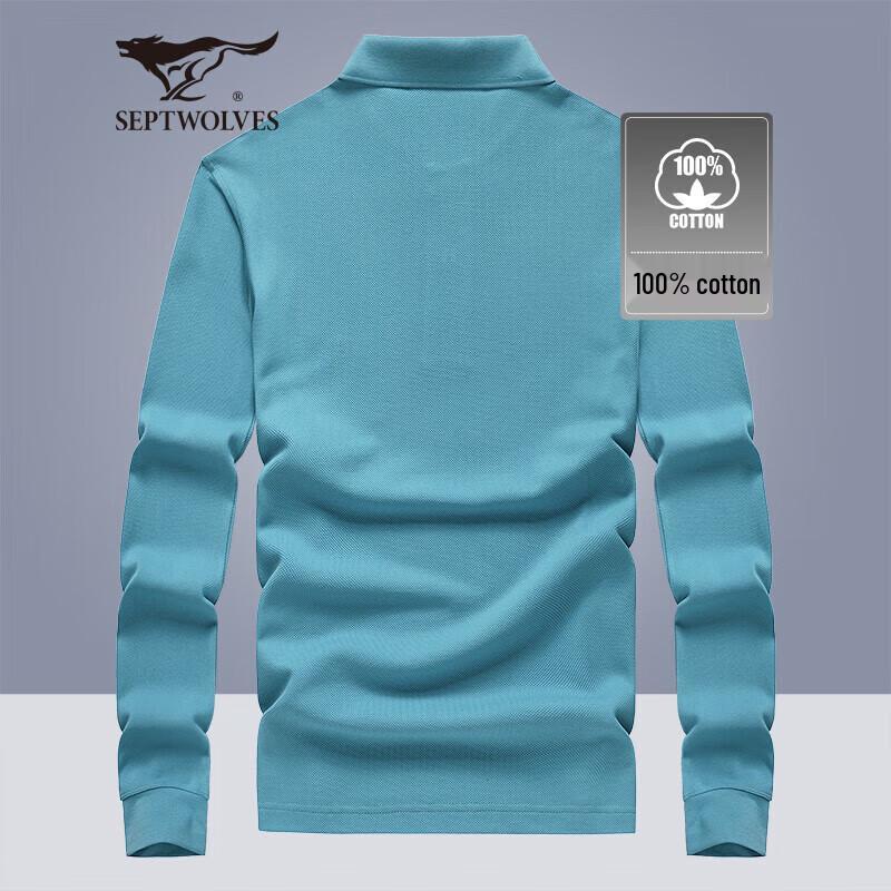 Seven Wolves Men's 100% Cotton Long-Sleeve Polo Shirt